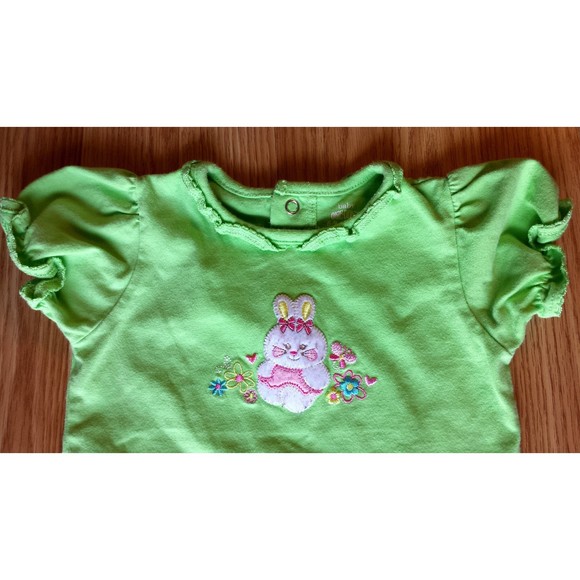 Girl's Size 6-9 M Months 3 Pc Green Okie Dokie Bunny Top, Pink Pants & Headband - Picture 4 of 7